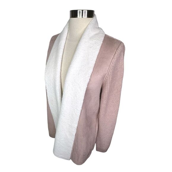 Lety & Me Shayla Faux Suede Long Sleeve Open Front Cardigan - Size Large - Picture 3 of 6